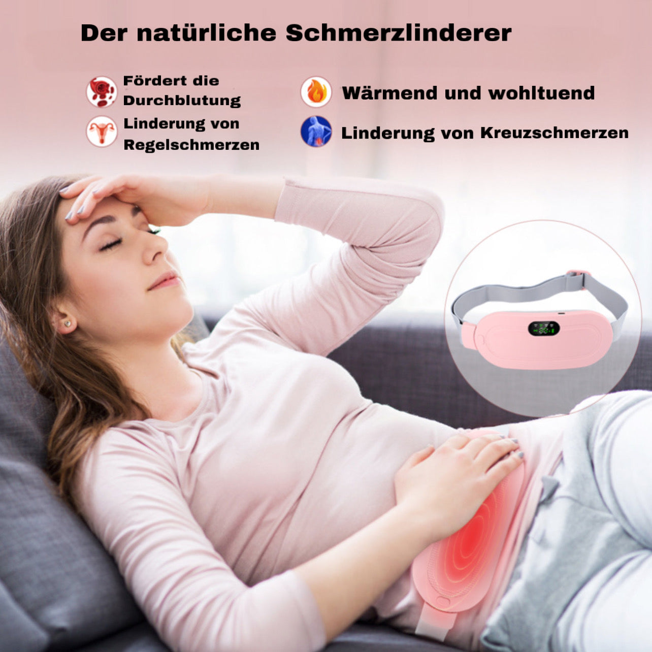 Kabelloser Heizgürtel für Menstruationsbeschwerden mit Massagefunktion